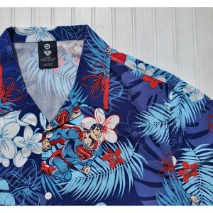 NWT DC Super Heroes Comics Superman Hawaiian Shirt Mens Size Large Blue Vacation